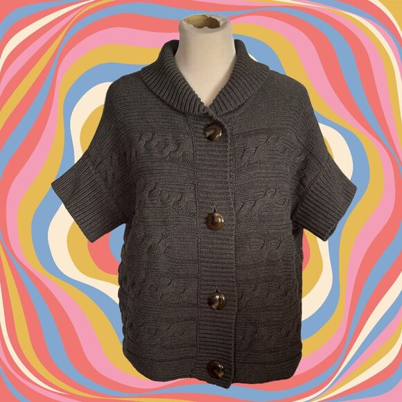 TALBOTS Cardigan Grey Cable Knit Sweater Petites Size XLp - Picture 1 of 5